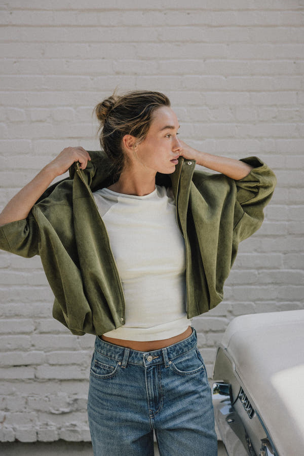 Giacca Bomber Effetto Camoscio