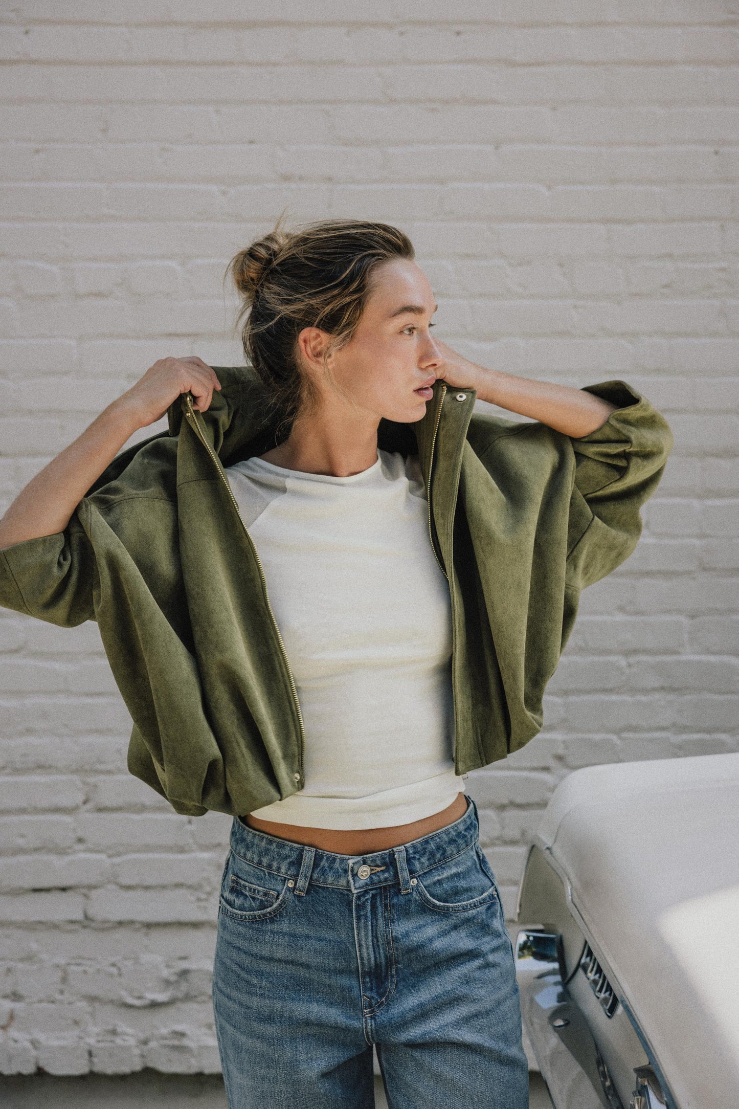 Giacca Bomber Effetto Camoscio