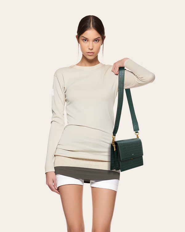 Mini borsa a patta - Coccodrillo verde scuro