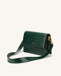 Mini borsa a patta - Coccodrillo verde scuro