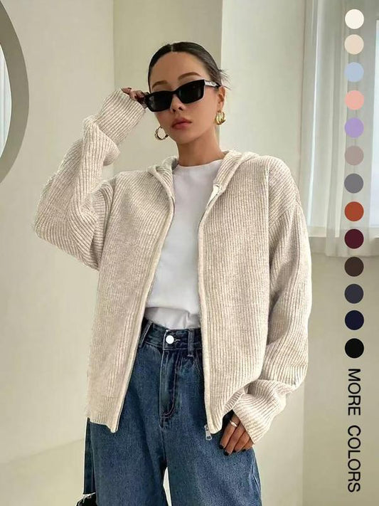 Evina™ Felpa con cappuccio lavorata a maglia con zip comoda