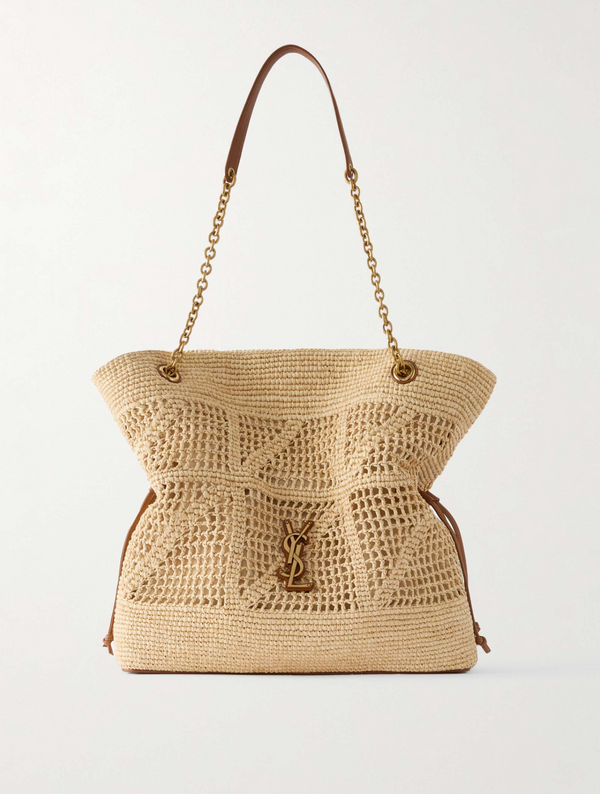 JAMIE TOTE BAG WITH RAFFIA LEATHER TRIM