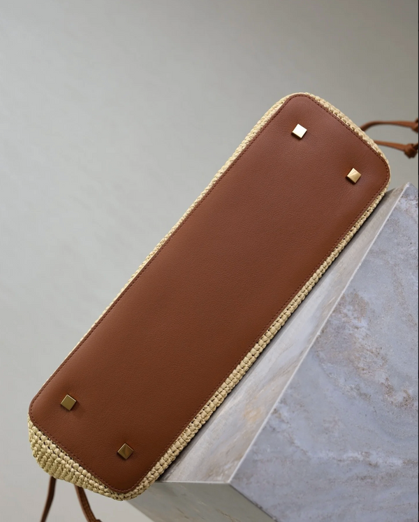 JAMIE TOTE BAG WITH RAFFIA LEATHER TRIM