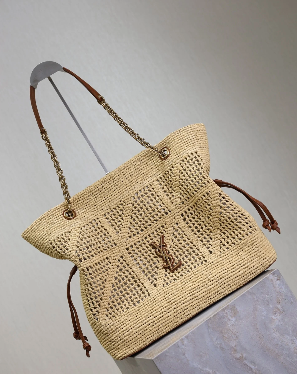 JAMIE TOTE BAG WITH RAFFIA LEATHER TRIM