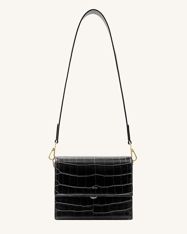 Mini borsa a patta - Coccodrillo nero