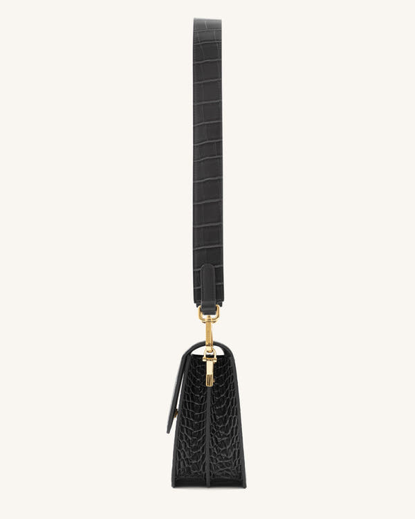Mini borsa a patta - Coccodrillo nero