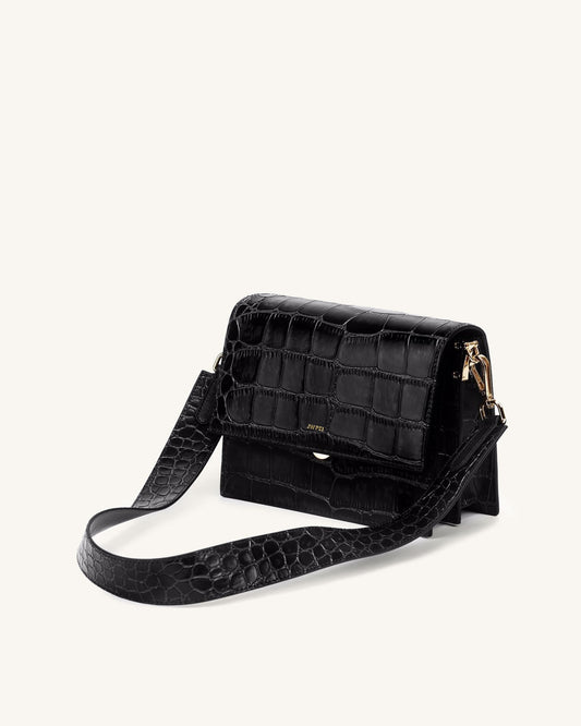 Mini borsa a patta - Coccodrillo nero