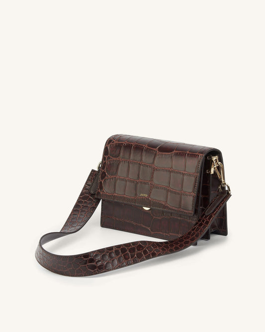 Mini borsa a patta - Coccodrillo marrone