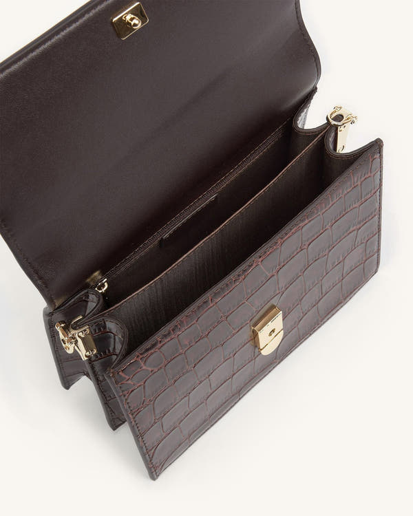 Mini borsa a patta - Coccodrillo marrone
