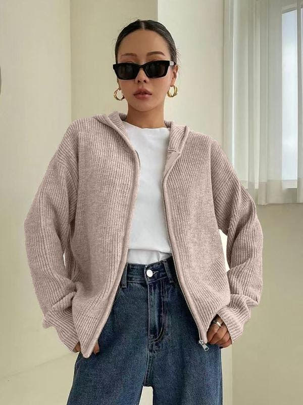 Evina™ Felpa con cappuccio lavorata a maglia con zip comoda